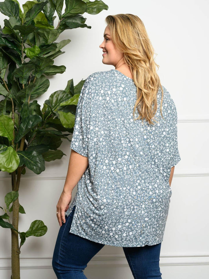 PLUS SIZE SHORT SLEEVE FLORAL TUNIC TOP