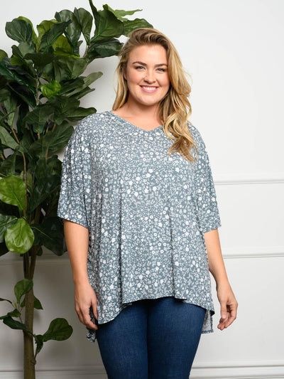 PLUS SIZE SHORT SLEEVE FLORAL TUNIC TOP