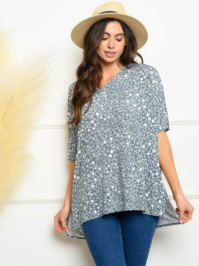 WOMEN'S SHORT SLEEVE TUNIC FLORAL TOP