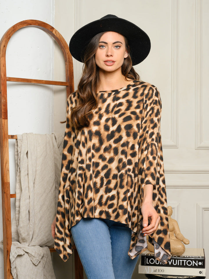 WOMEN'S LONG SLEEVE LOOSE FIT ANIMAL PRINT TUNIC TOP