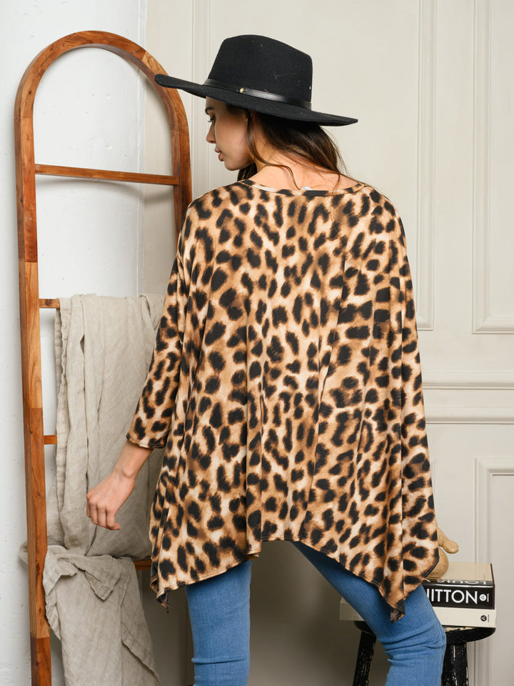 WOMEN'S LONG SLEEVE LOOSE FIT ANIMAL PRINT TUNIC TOP