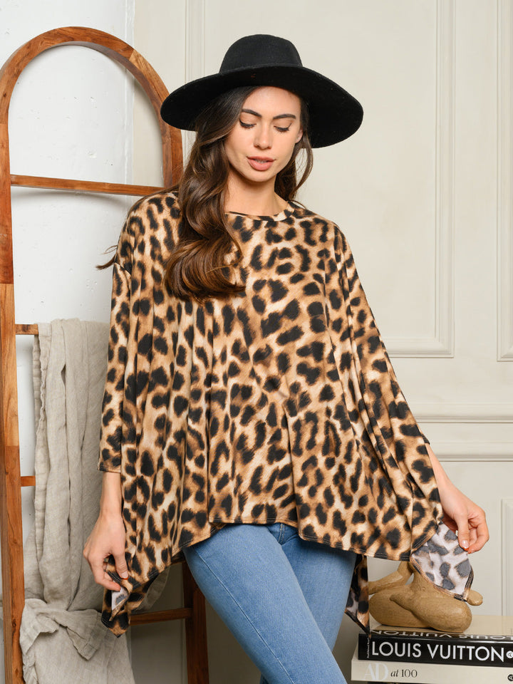 WOMEN'S LONG SLEEVE LOOSE FIT ANIMAL PRINT TUNIC TOP