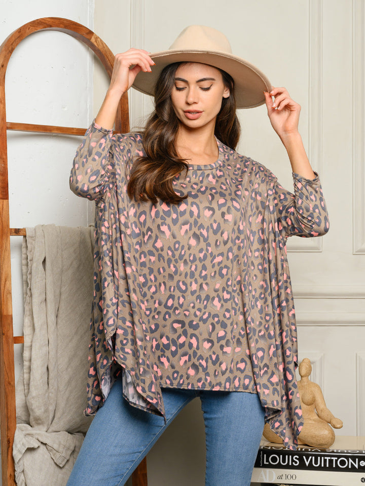 WOMEN'S LONG SLEEVE LOOSE FIT ANIMAL PRINT TUNIC TOP