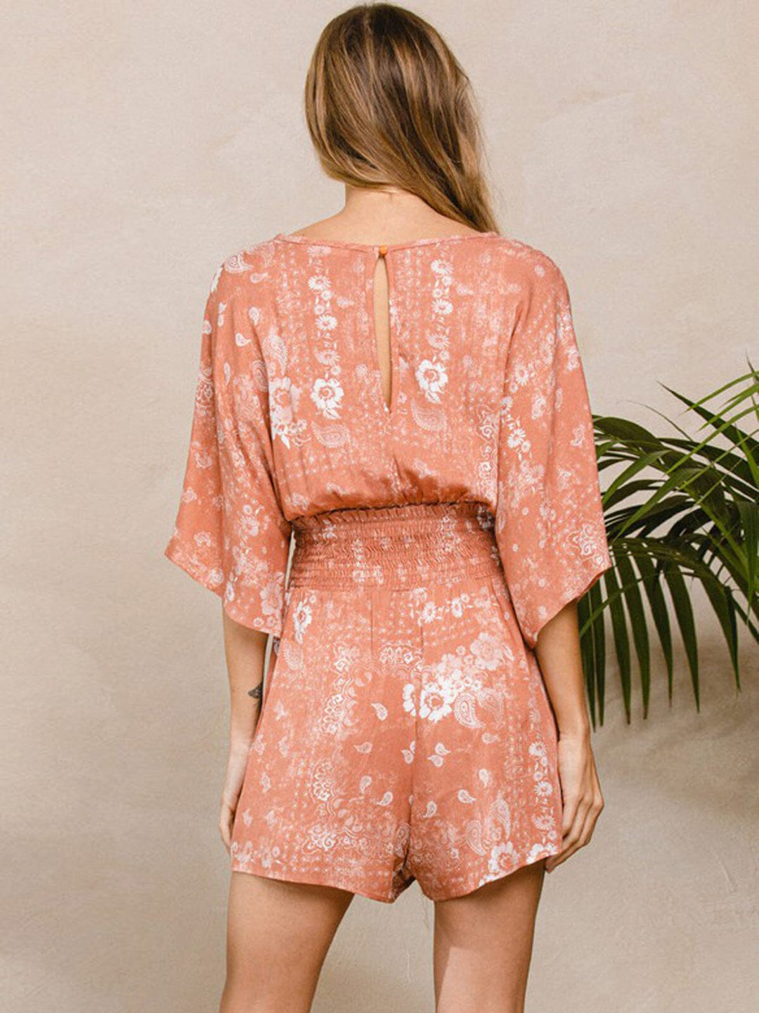 Copy of WOMEN'S SHORT RUFFLE SLEEVE V-NECK FLORAL POCKETS ROMPER