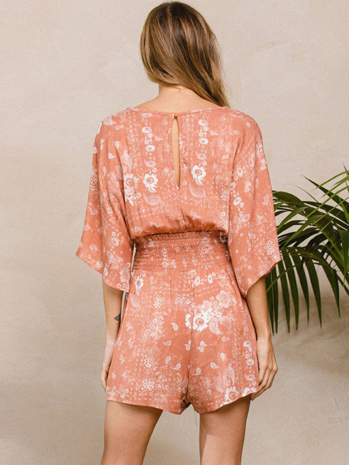 Copy of WOMEN'S SHORT RUFFLE SLEEVE V-NECK FLORAL POCKETS ROMPER