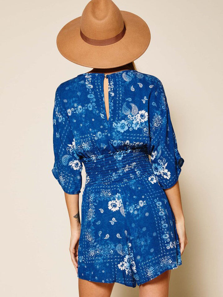 Copy of WOMEN'S SHORT RUFFLE SLEEVE V-NECK FLORAL POCKETS ROMPER