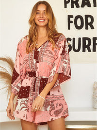 WOMEN'S SHORT SLEEVE V-NECK PAISLEY PRINT ROMPER