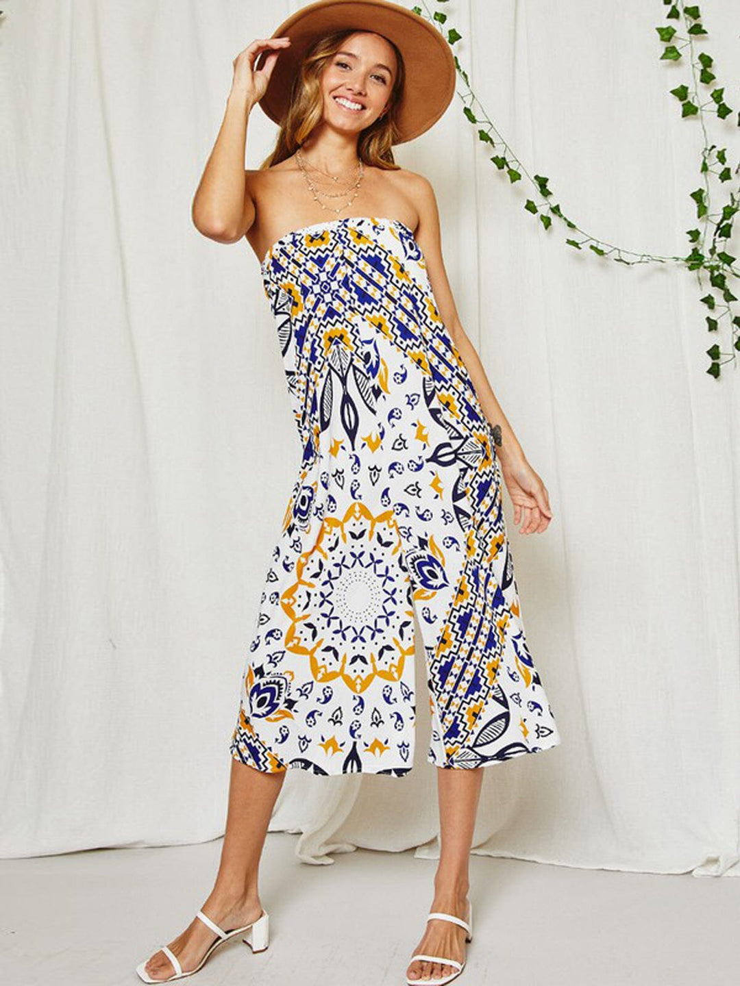 WOMEN'S SLEEVELESS TUBE MULTI PRINT JUMPSUIT