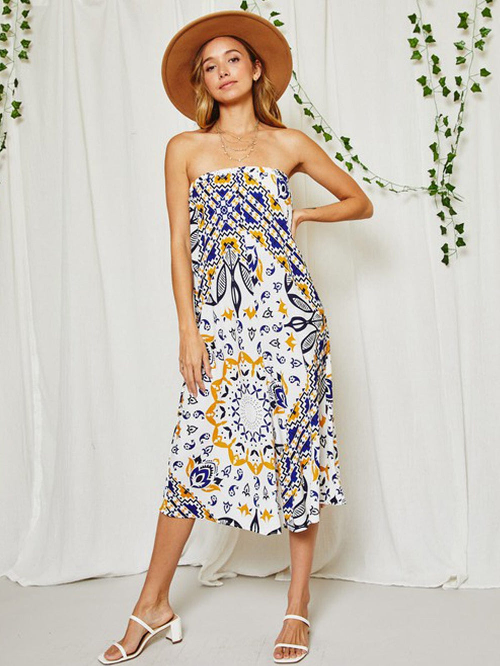 WOMEN'S SLEEVELESS TUBE MULTI PRINT JUMPSUIT