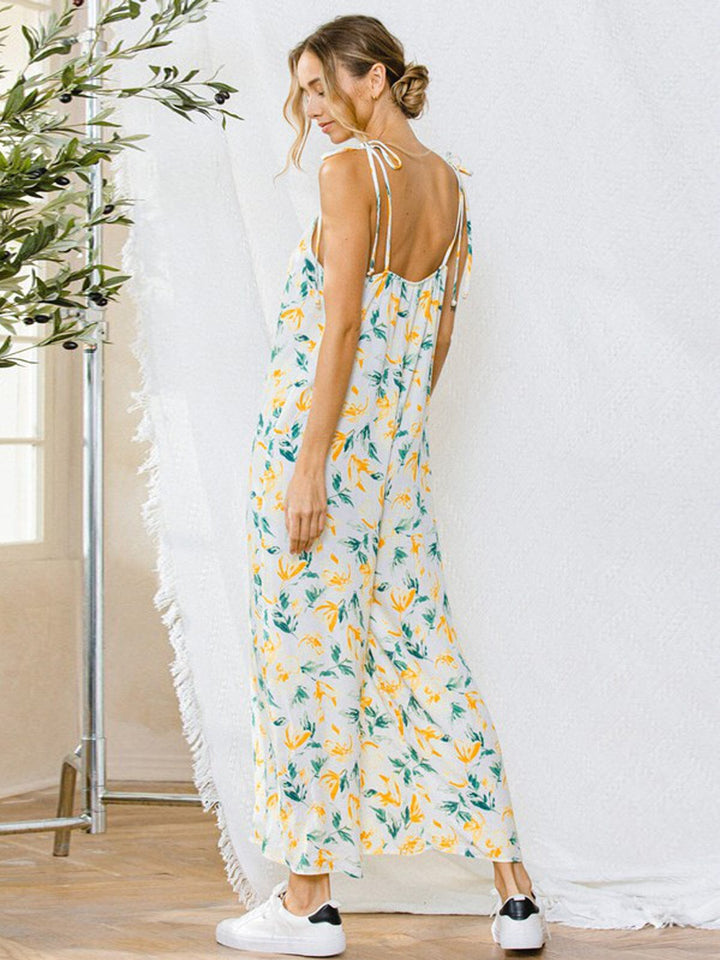 WOMEN'S SLEEVELESS V-NECK FLORAL JUMPSUIT