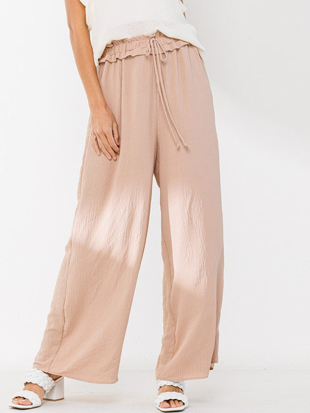 WOMEN'S SMOCK WAIST BELL BOTTOM PANTS