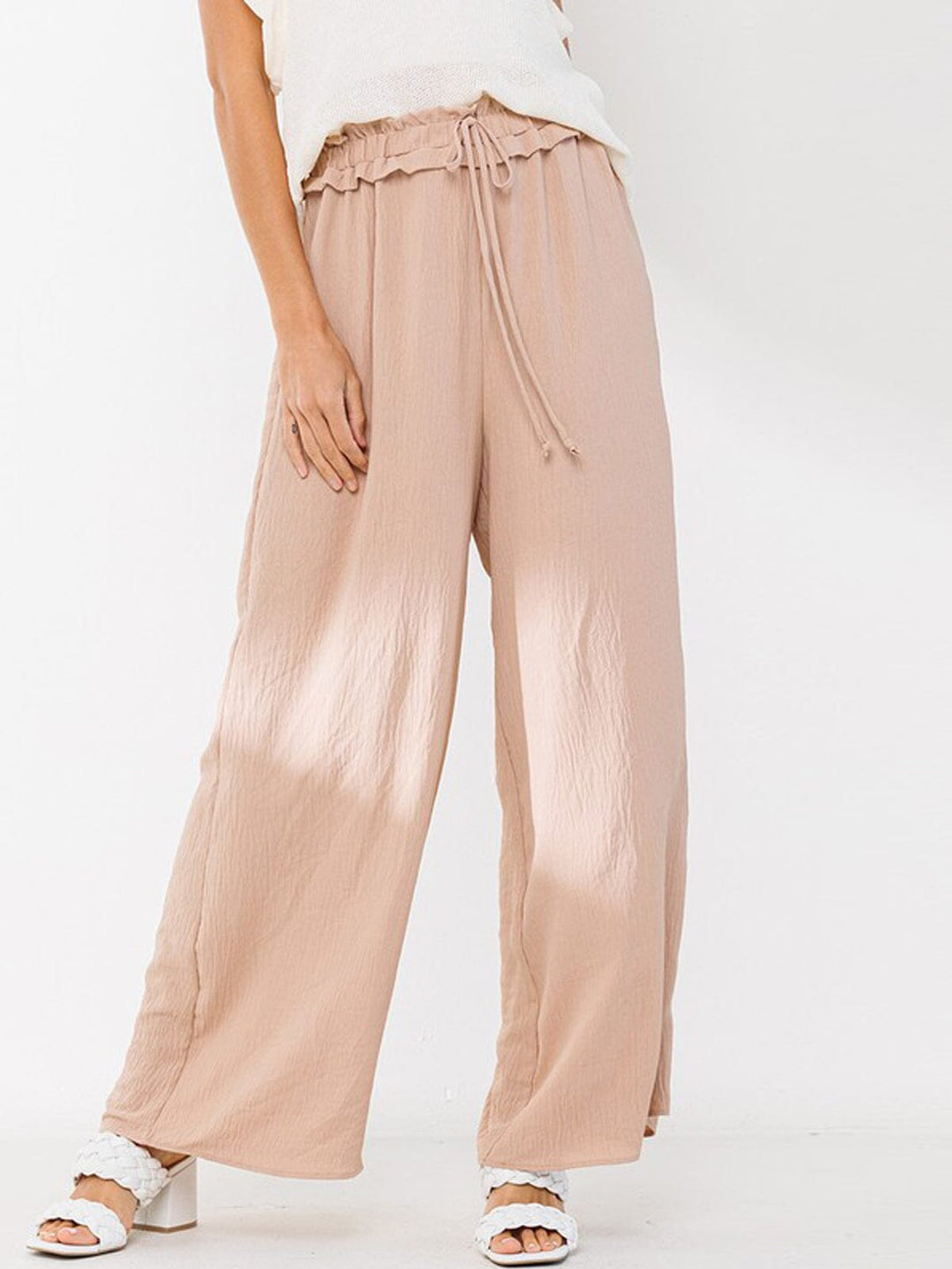 WOMEN'S SMOCK WAIST BELL BOTTOM PANTS