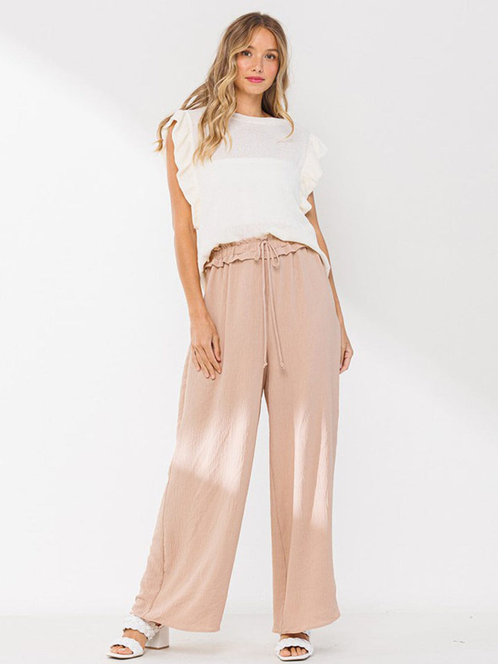 WOMEN'S SMOCK WAIST BELL BOTTOM PANTS