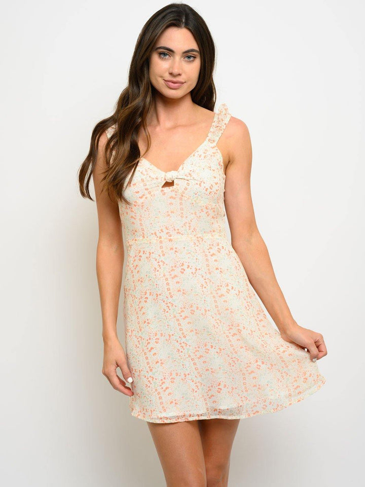 WOMEN'S FLORAL FRONT KNOT MINI DRESS