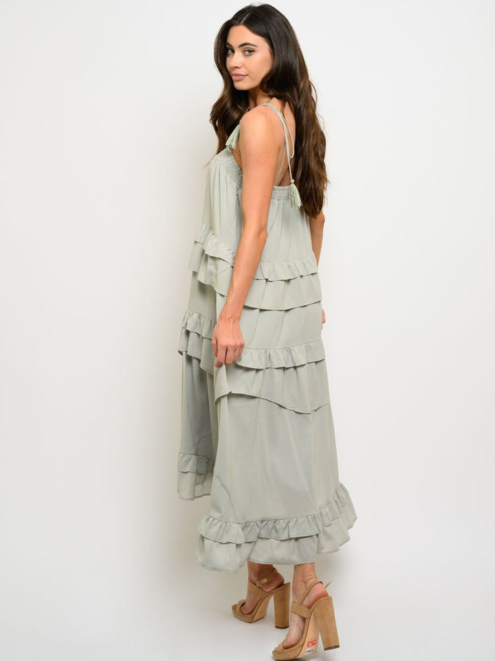 WOMEN'S RUFFLE LAYERED LOOSE FIT MIDI DRESS