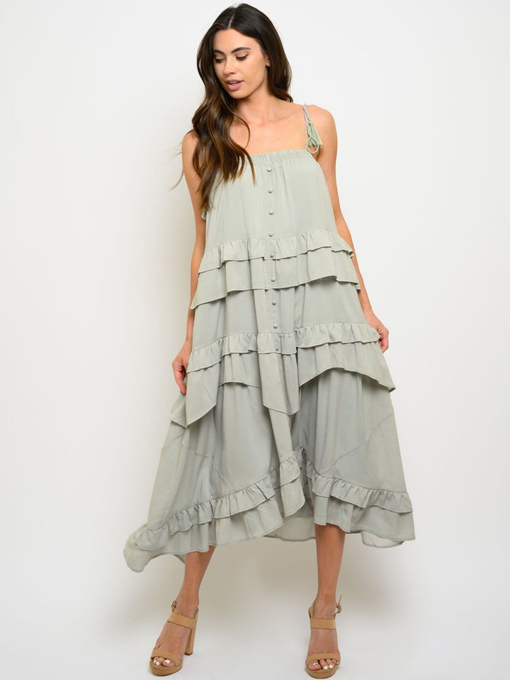 WOMEN'S RUFFLE LAYERED LOOSE FIT MIDI DRESS