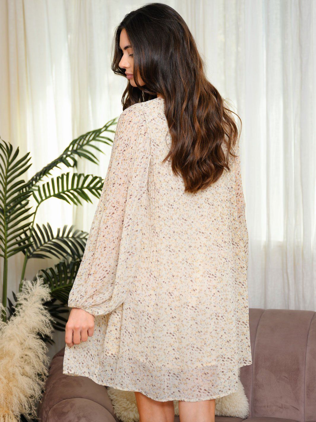 WOMEN'S LONG SLEEVE FLORAL TUNIC MINI DRESS