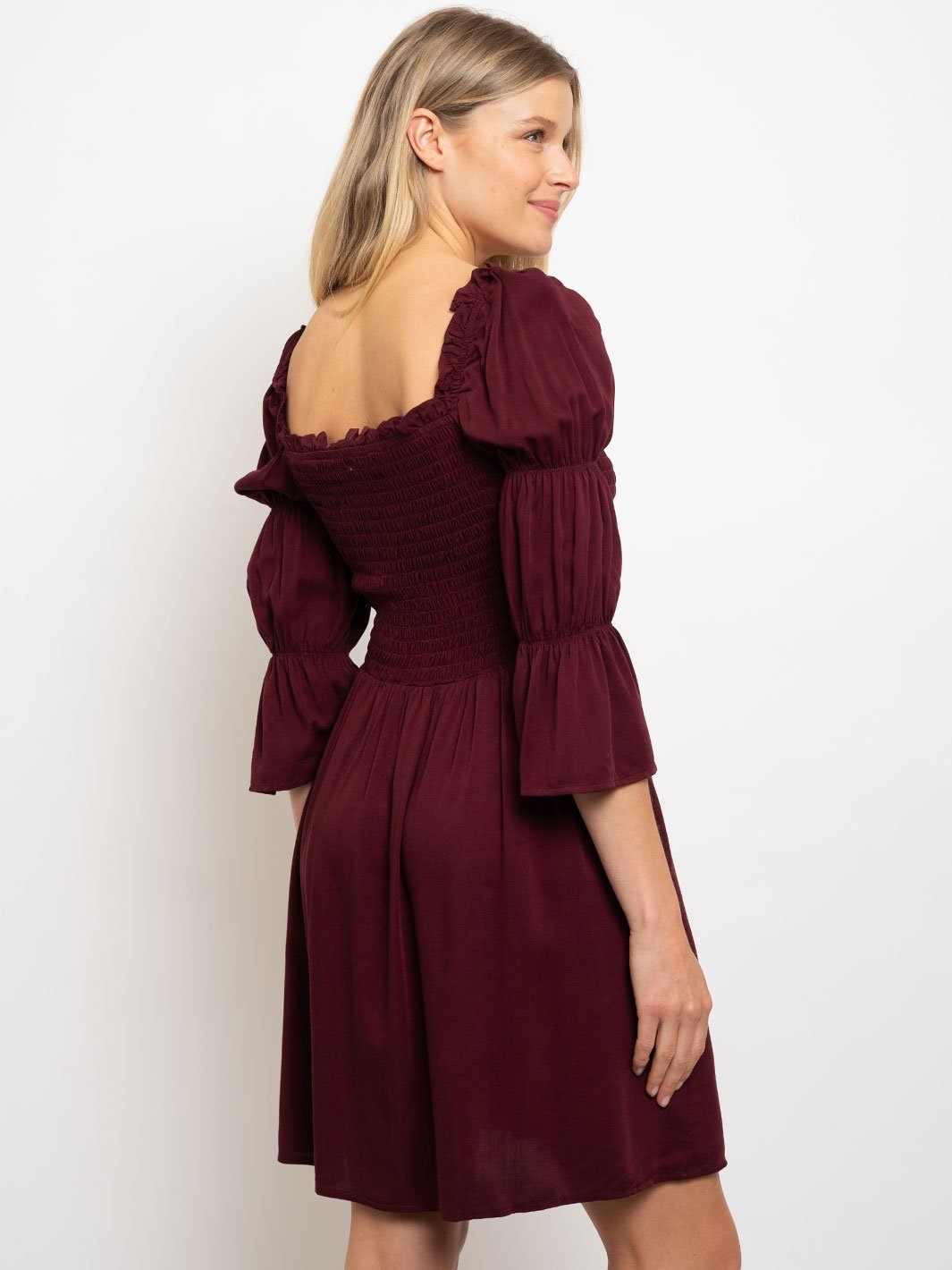WOMEN'S SEMI OFF SHOULDER SMOCKING TOP MINI DRESS