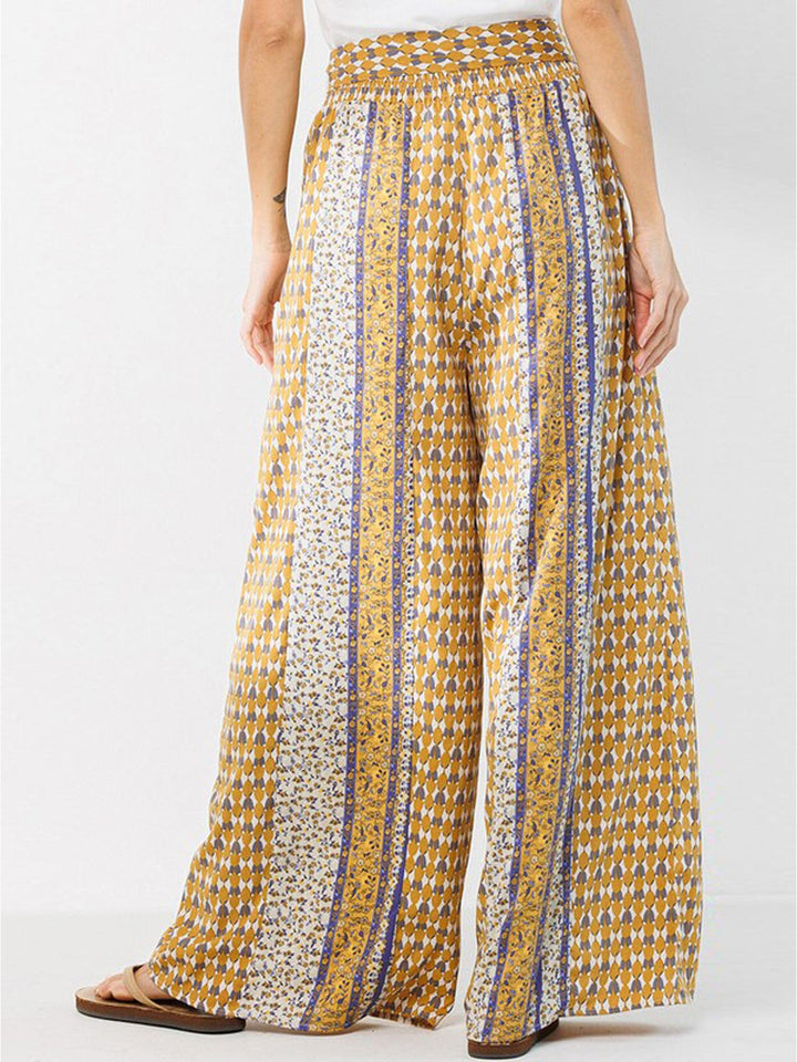 WOMEN'S WIDE LEG MULTI PRINT SELF TIE PANTS