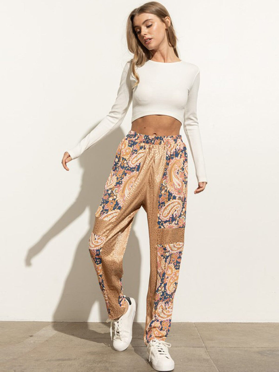 WOMEN'S MULTI PRINT ELASTIC WAIST PANTS