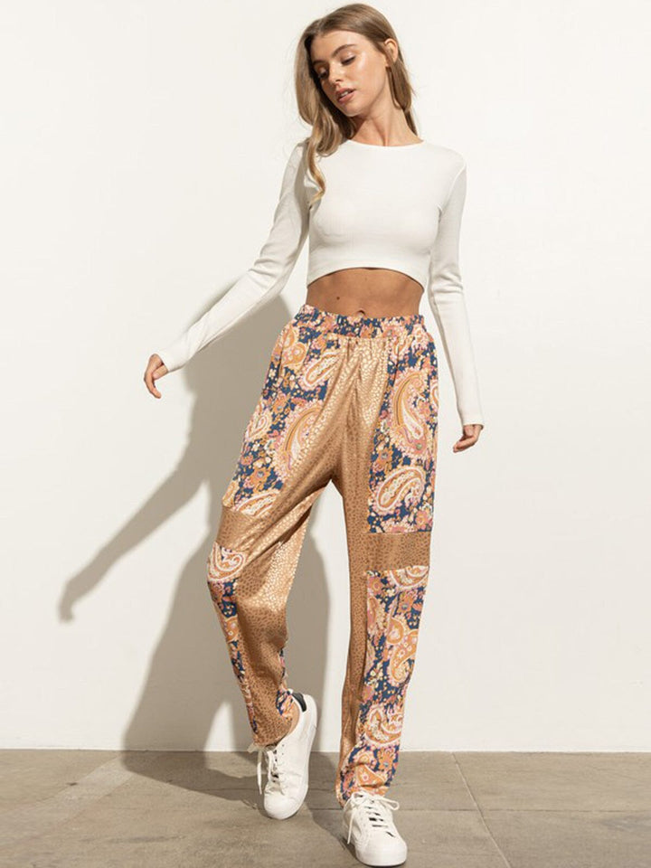 WOMEN'S MULTI PRINT ELASTIC WAIST PANTS