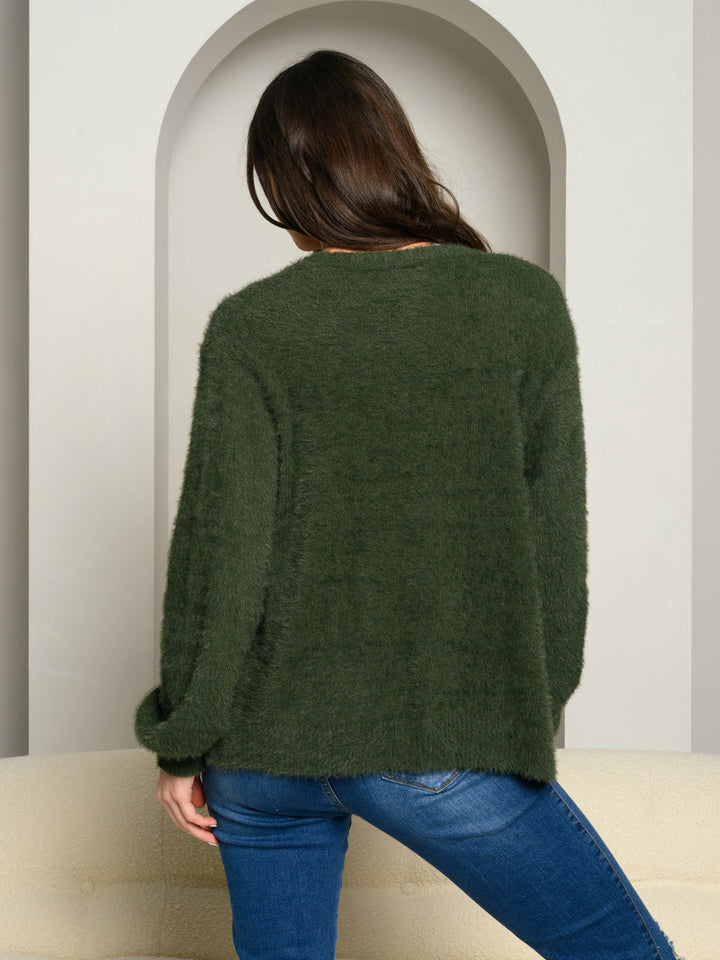 WOMEN'S SOFT FUZZY KNIT BUTTON DOWN SWEATER