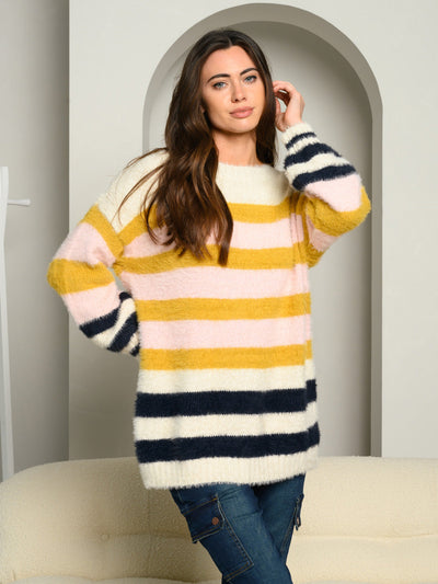 WOMEN'S SOFT FUZZY OVERSIZED COLOR BLOCK SWEATER