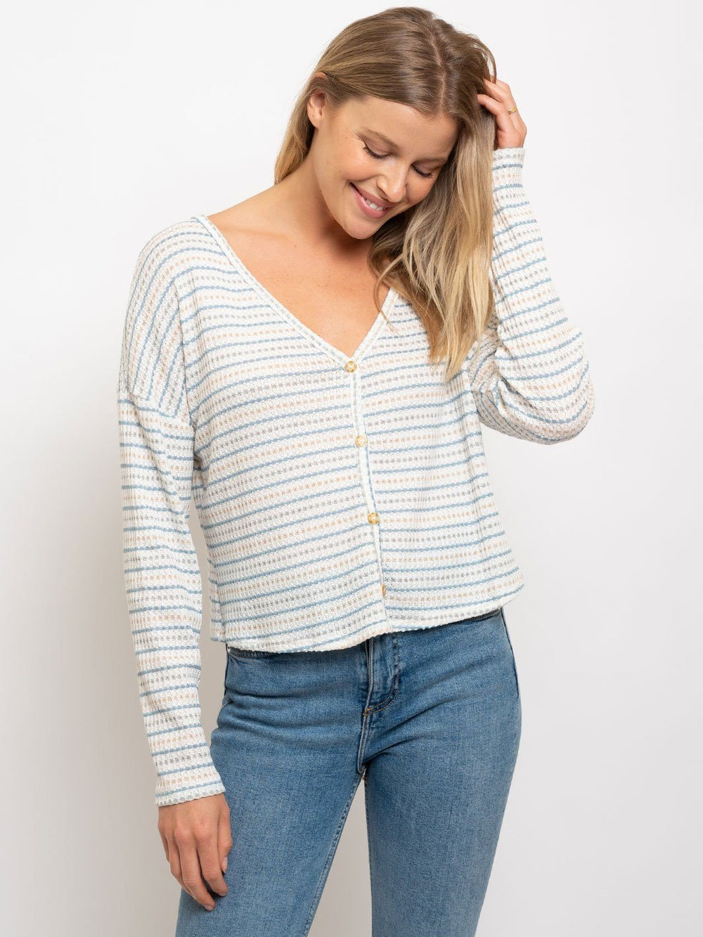 WOMEN'S V-NECK BUTTONS SWEATSHIRT TOP