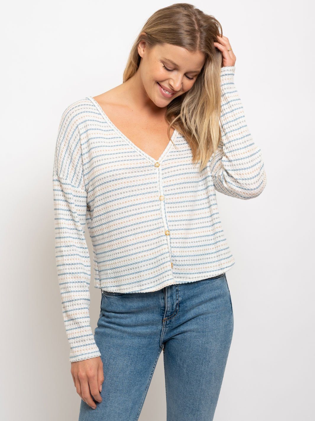 WOMEN'S V-NECK BUTTONS SWEATSHIRT TOP