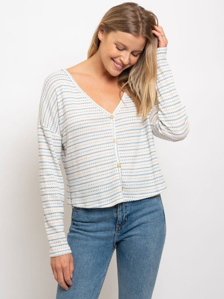 WOMEN'S V-NECK BUTTONS SWEATSHIRT TOP
