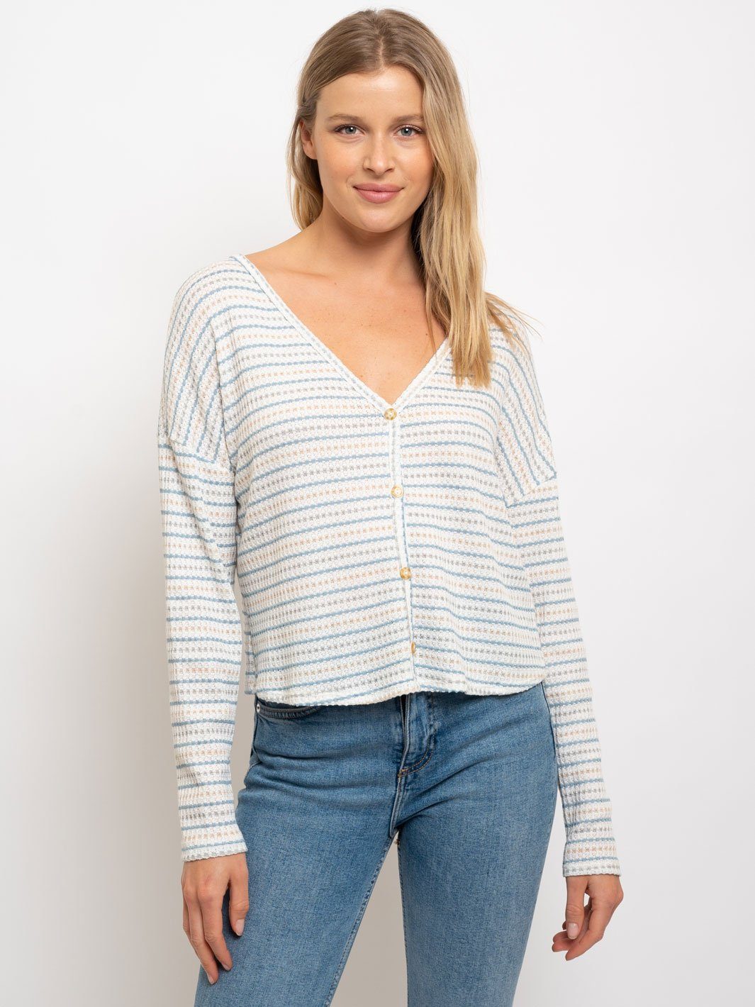 WOMEN'S V-NECK BUTTONS SWEATSHIRT TOP