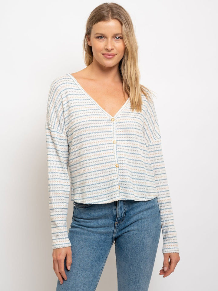 WOMEN'S V-NECK BUTTONS SWEATSHIRT TOP