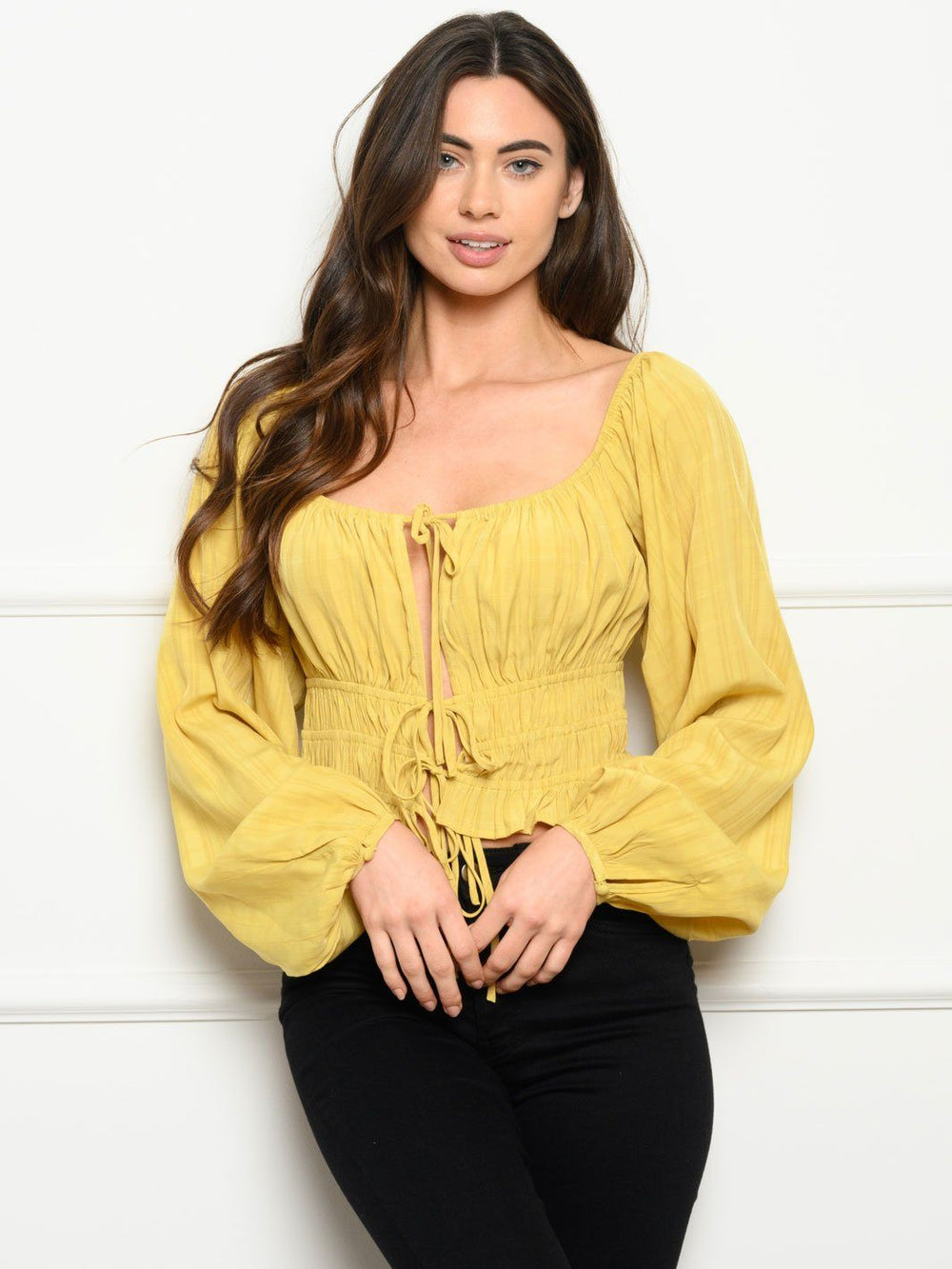 WOMEN'S LONG SLEEVE FRONT TIE TOP