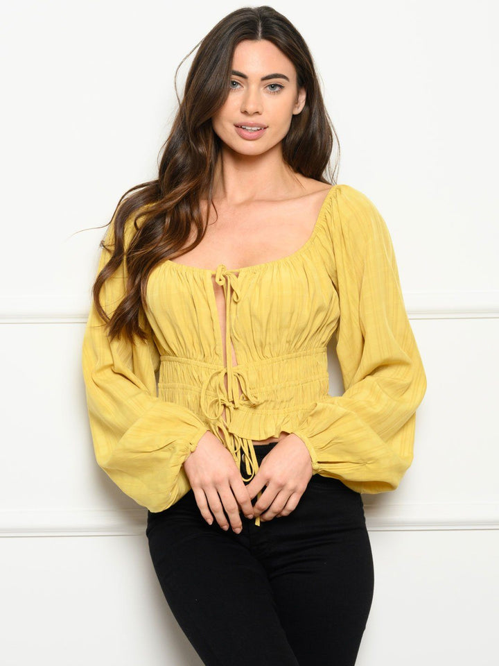 WOMEN'S LONG SLEEVE FRONT TIE TOP