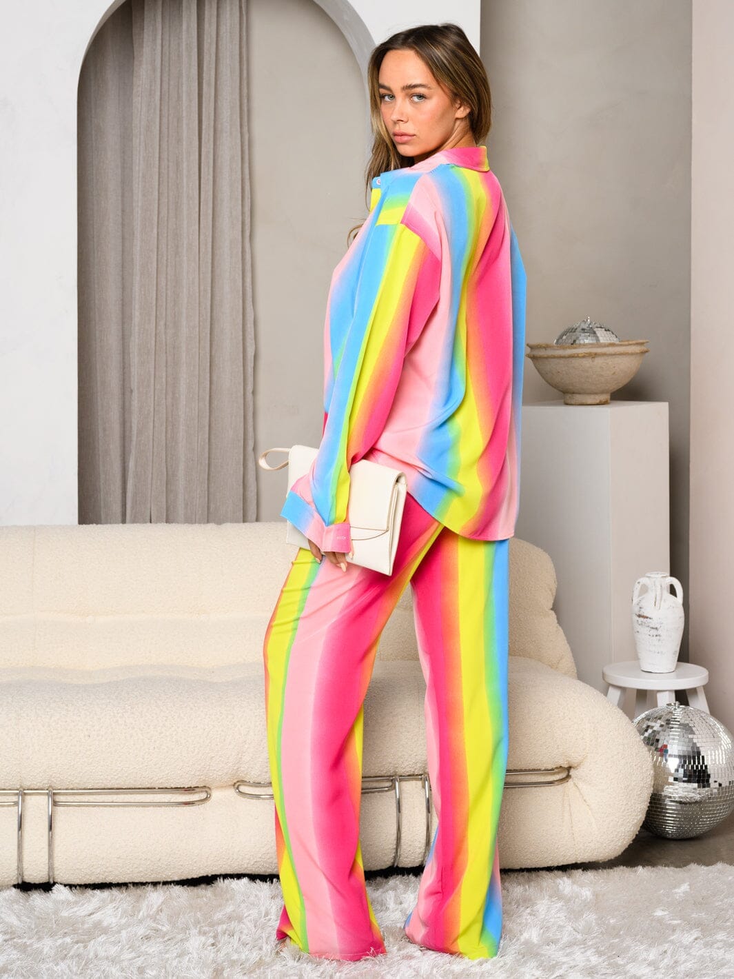 WOMEN'S LONG SLEEVE RAINBOW PRINT TOP & PANTS 2PC. SET