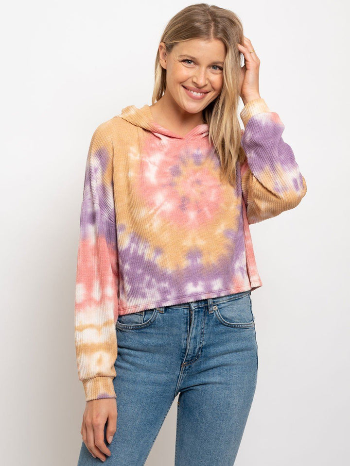 WOMEN'S DROP SHOULDER TIE DYE HOODIE SWEATSHIRT TOP