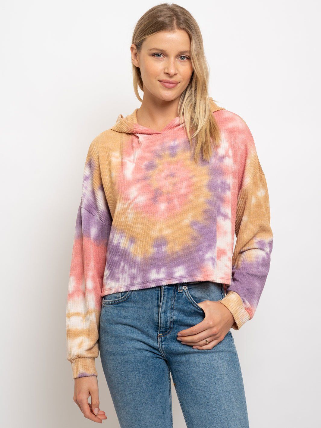 WOMEN'S DROP SHOULDER TIE DYE HOODIE SWEATSHIRT TOP
