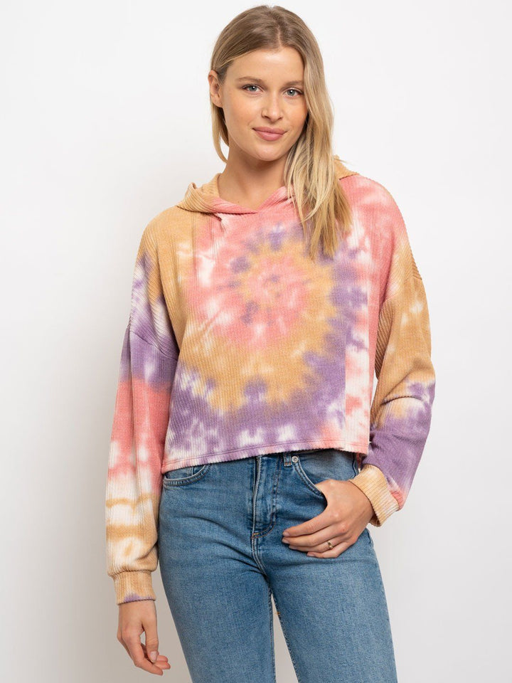 WOMEN'S DROP SHOULDER TIE DYE HOODIE SWEATSHIRT TOP