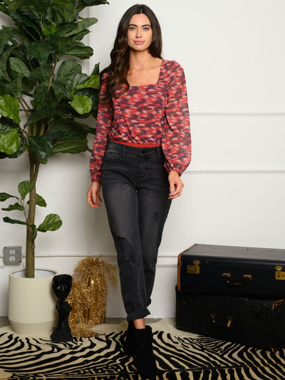 WOMEN'S LONG SLEEVE MULTI PRINT BODYSUIT