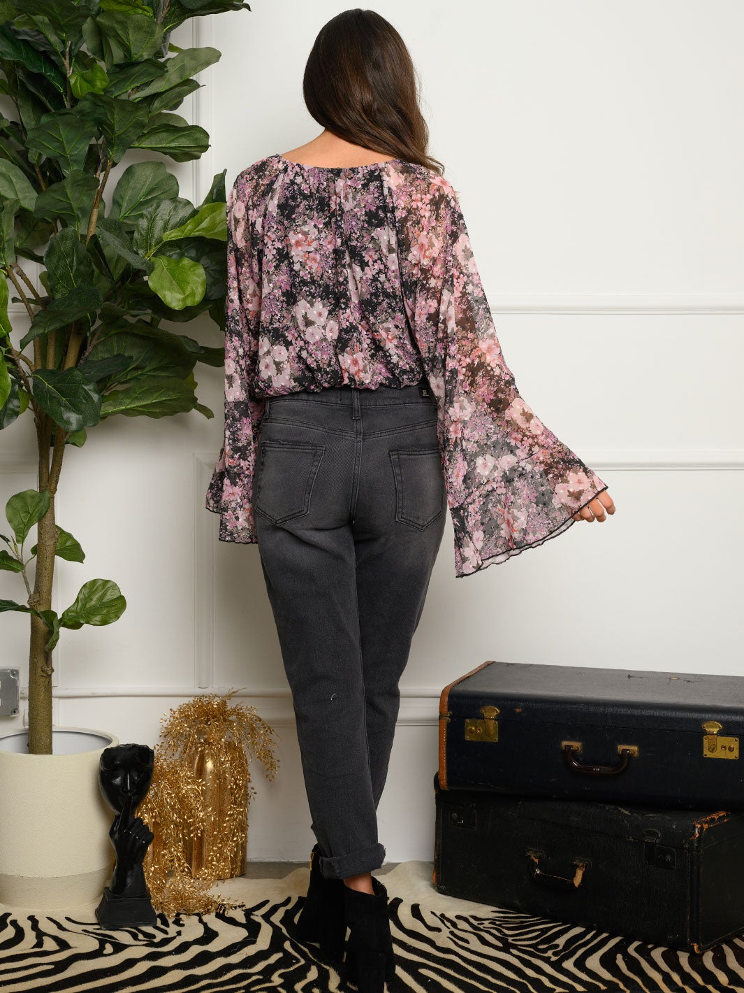 WOMEN'S BELL LONG SLEEVE FLORAL BODYSUIT
