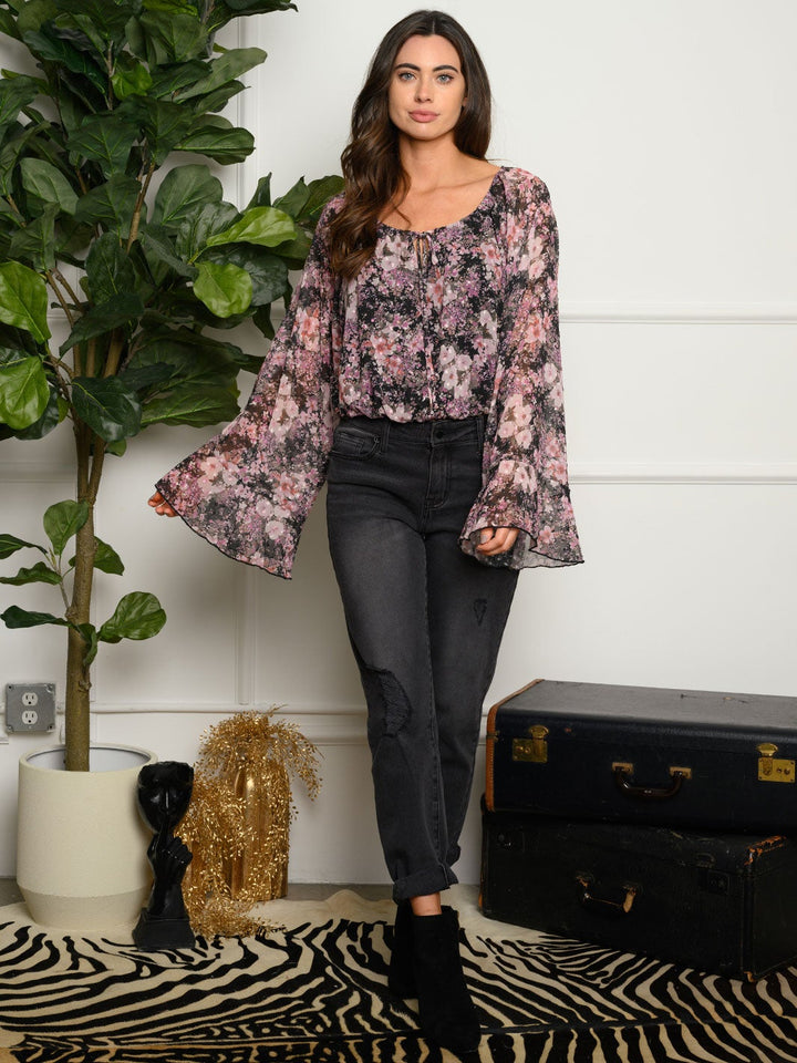 WOMEN'S BELL LONG SLEEVE FLORAL BODYSUIT