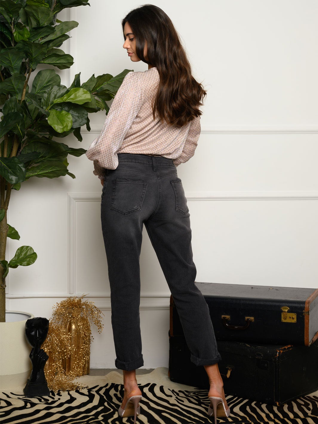 WOMEN'S SMOCK LONG SLEEVE SHIMMER BODYSUIT