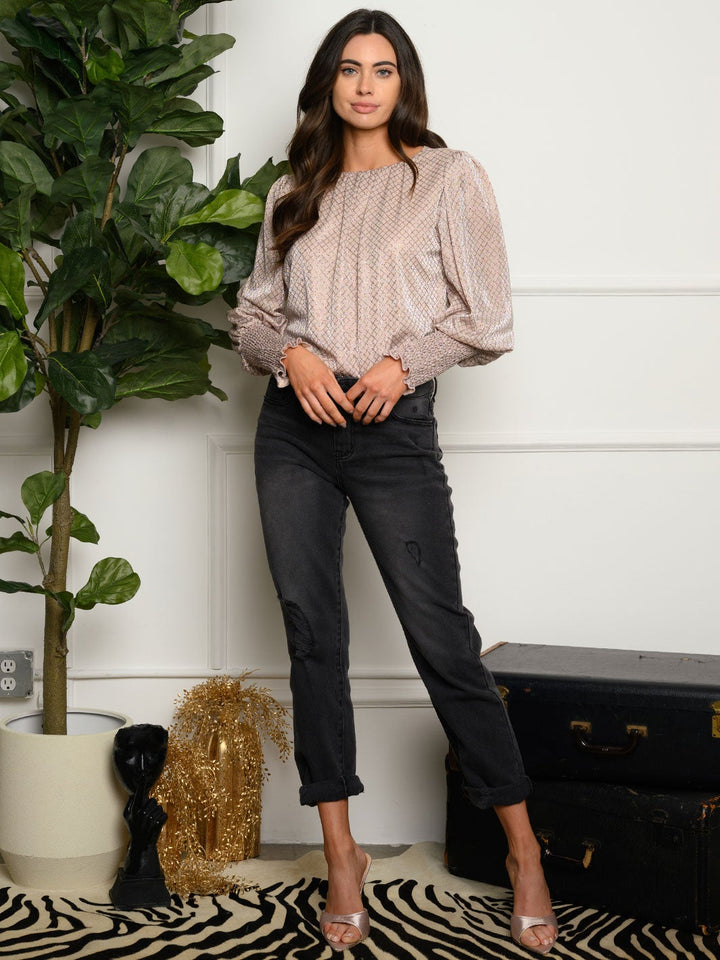 WOMEN'S SMOCK LONG SLEEVE SHIMMER BODYSUIT