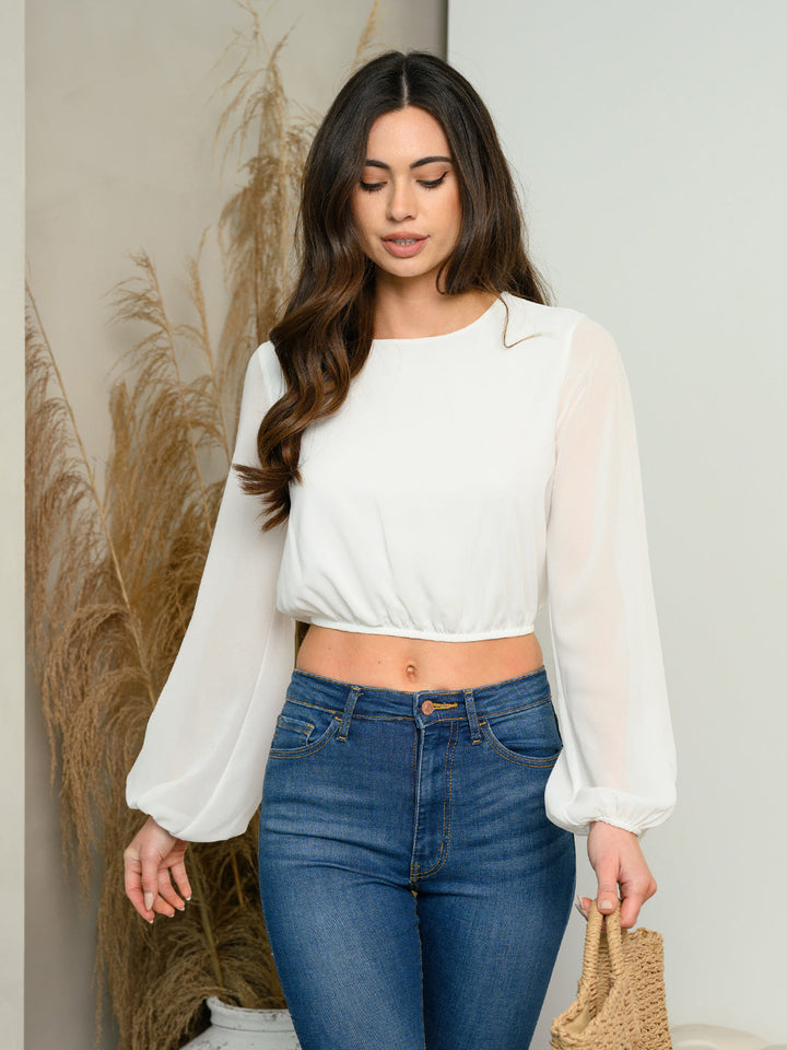 WOMEN'S LONG SLEEVE OPEN BACK CROP TOP