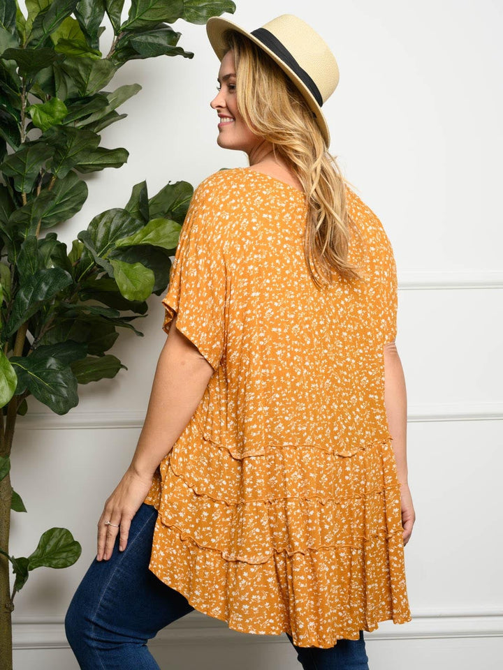 PLUS SIZE FLORAL RUFFLE TUNIC TOP