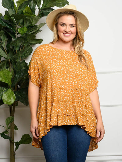 PLUS SIZE FLORAL RUFFLE TUNIC TOP