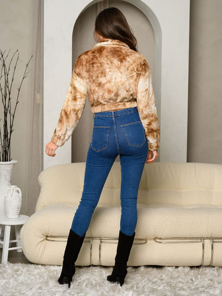WOMEN'S LONG SLEEVE TIE DYE ZIP UP PULLOVER SWEATER