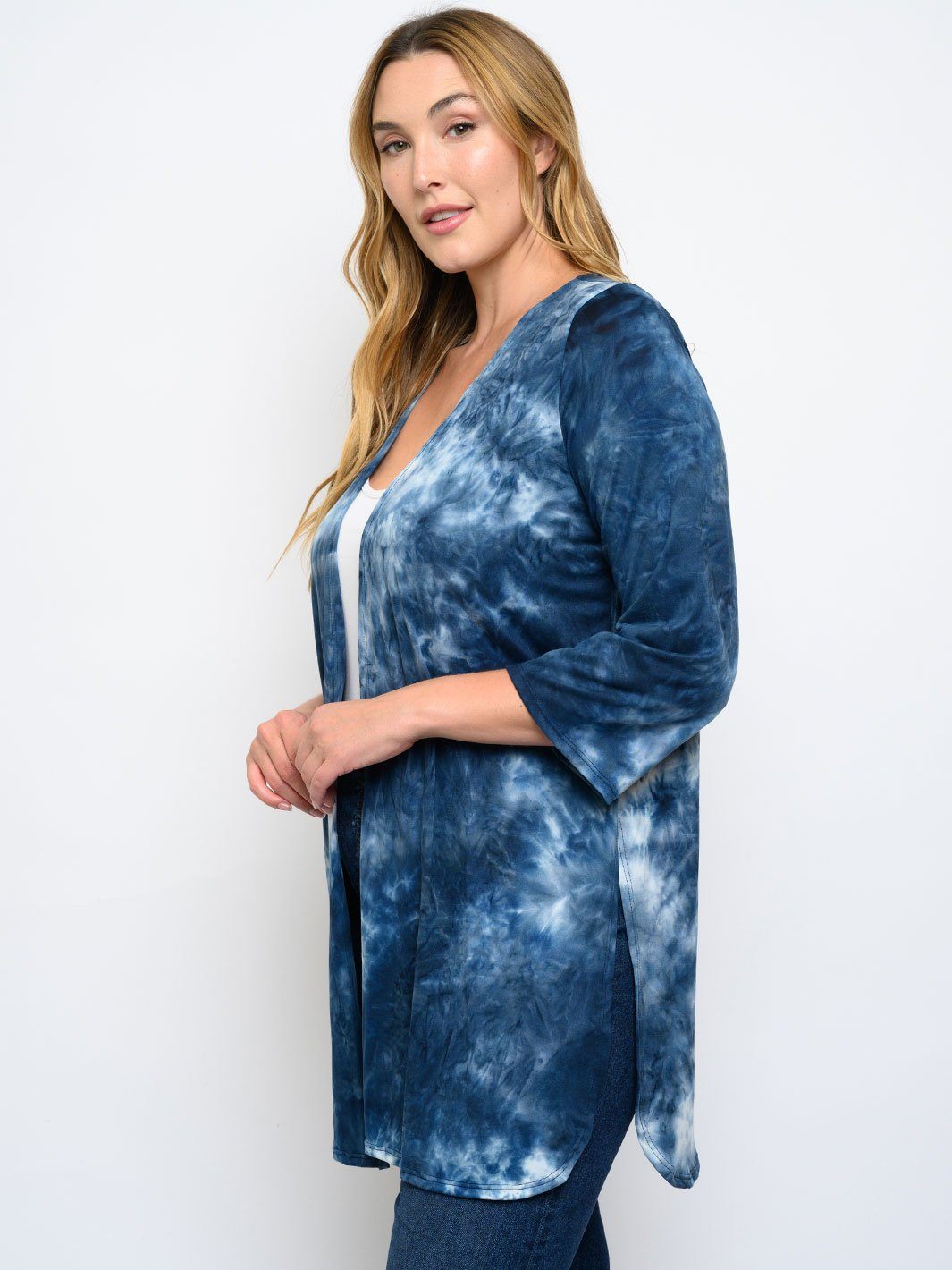 PLUS SIZE 3/4 SLEEVES TIE DYE CARDIGAN