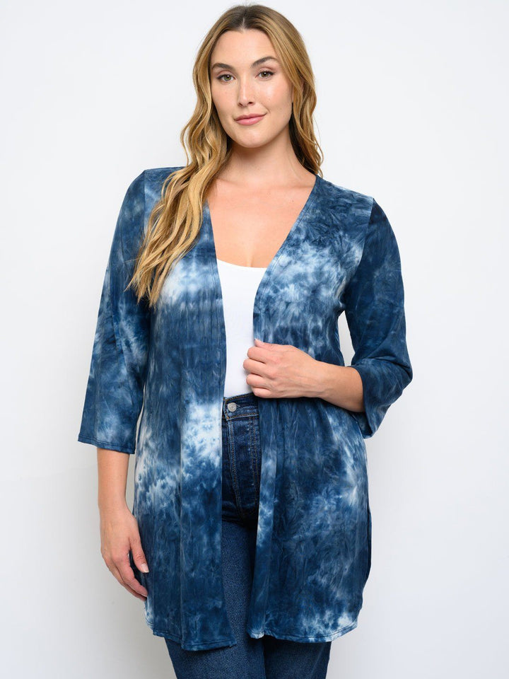 PLUS SIZE 3/4 SLEEVES TIE DYE CARDIGAN