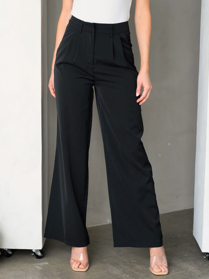 WOMEN'S WIDE LEG POCKETS PLEATED PANTS
